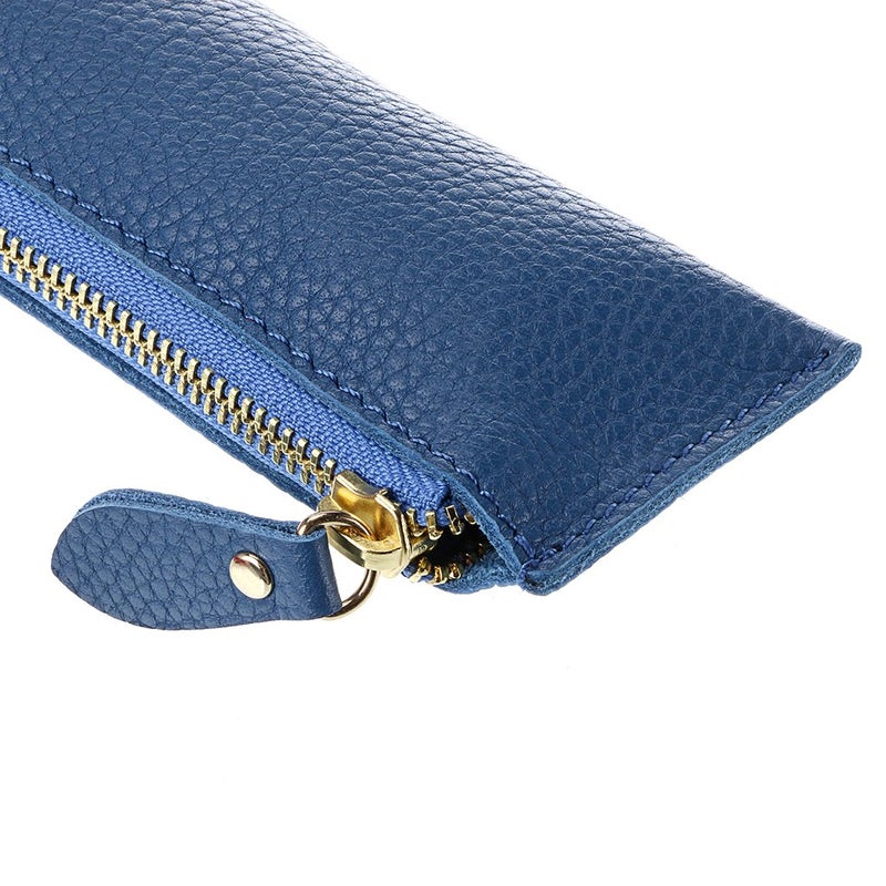 BTSKY Genuine Leather Pencil Case - Zippered Pen Case Stationery Bag Zipper Pouch Pencil Holder(Blue) - Image 4